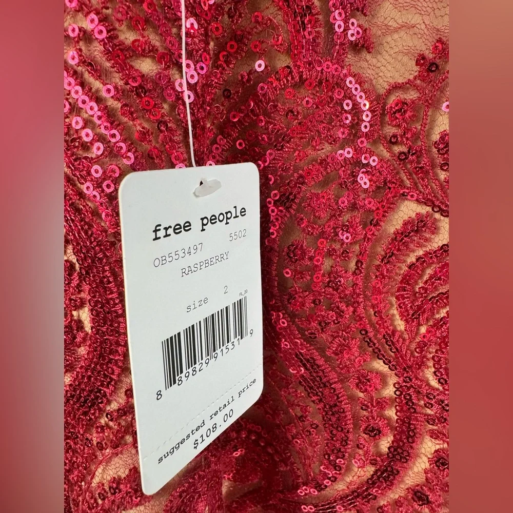 Free People Night Shimmer Mini Dress in Raspberry
